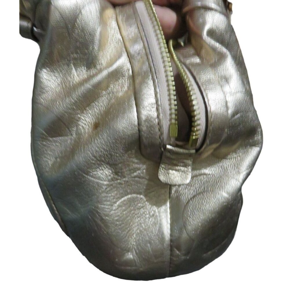COACH Metallic Rose Gold Embossed C Logo Quilted Leather Satchel Handbag 13607 - Picture 6 of 15